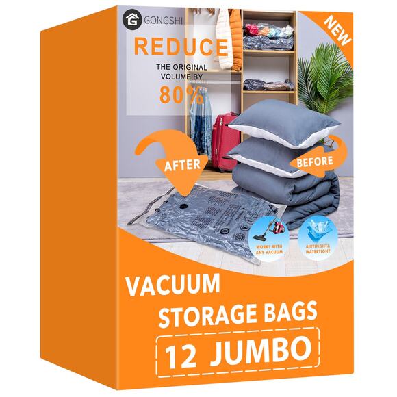 9 Vacuum Storage Bags Jumbo Plastic Packaging Space Saver New Ginghsi - Picture 1 of 7